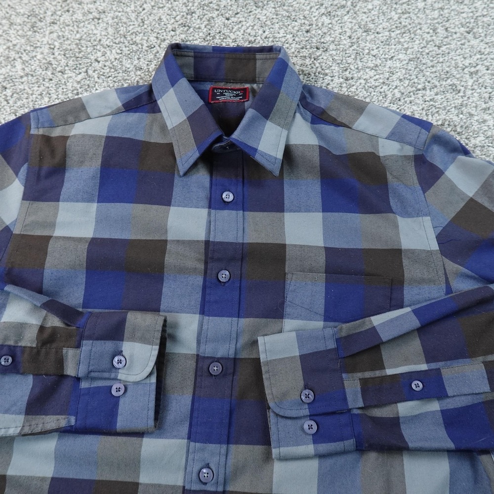 UNTUCKit Shirt Mens M Gray Blue Plaid Slim Fit Long Sleeve Button Up Preppy Top